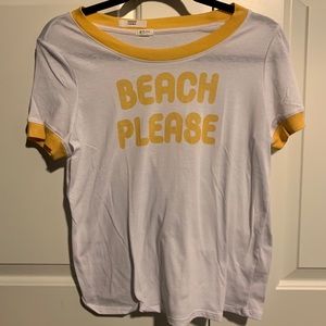 White “Beach Please” crew neck t-shirt from garage